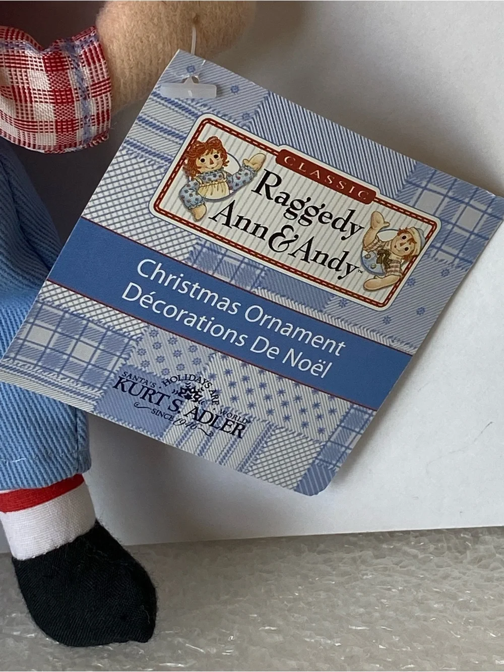Kurt S. Adler Raggedy ANDY Fabric Plush Christmas Ornament 6.5